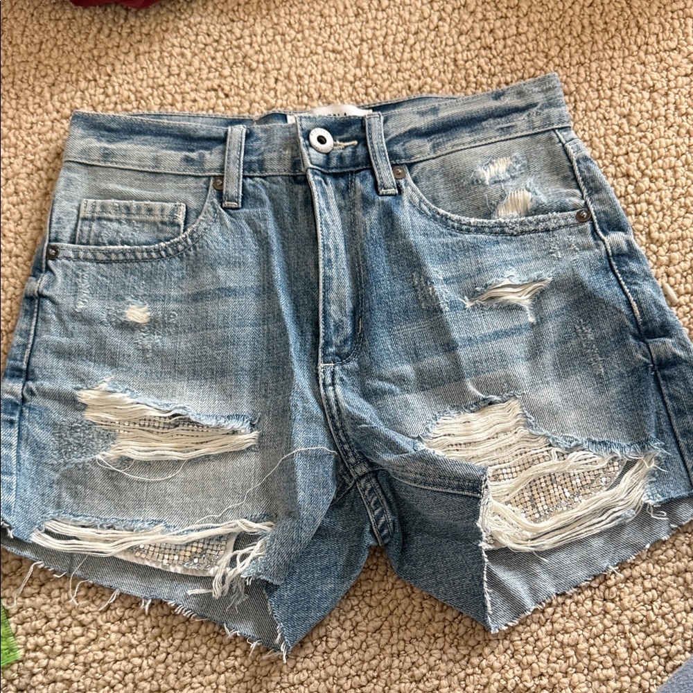 Pistola Light Blue Distressed Jean Shorts